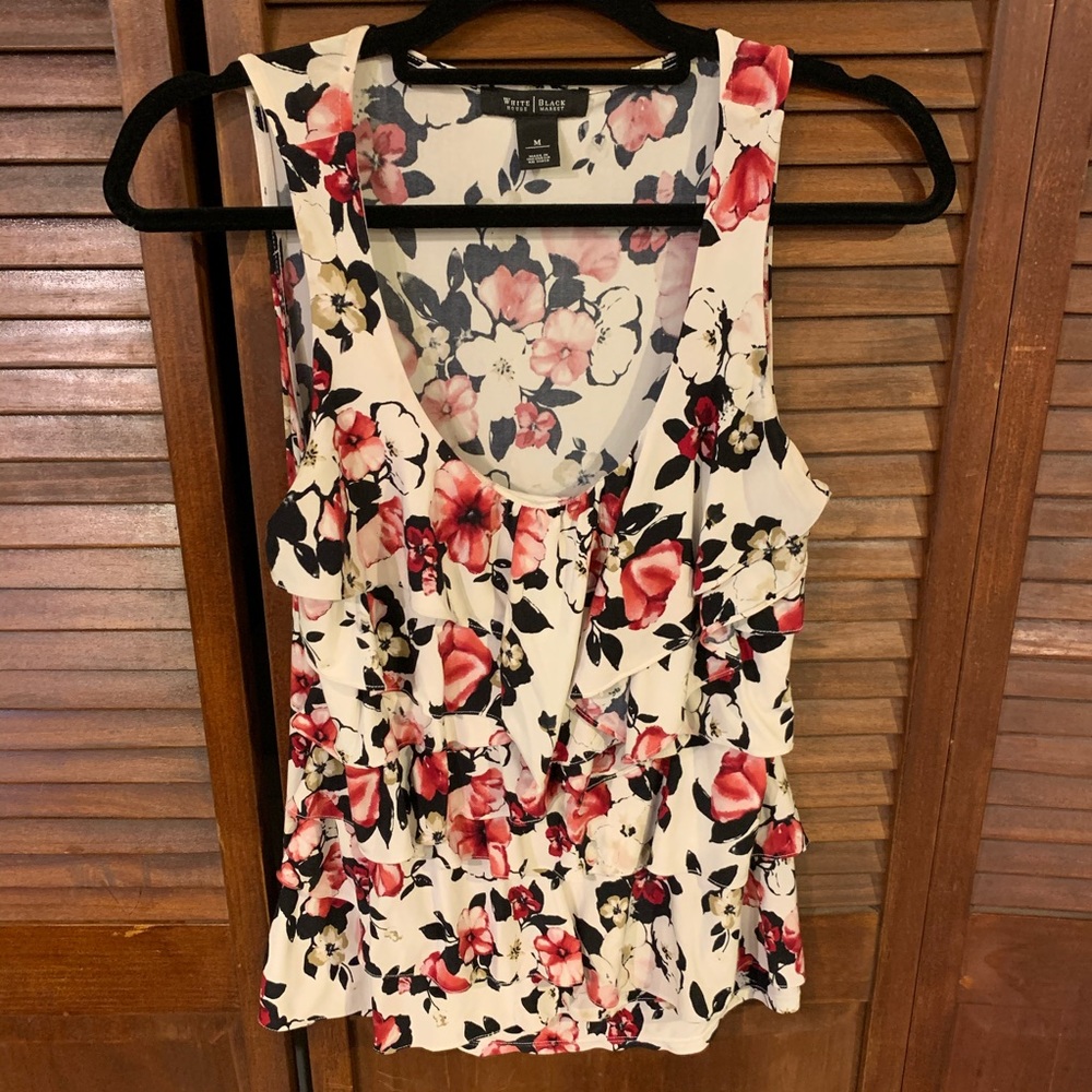 WHBM Sleeveless Tiered Ruffle Floral Blouse